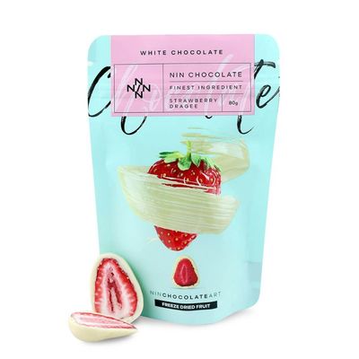 Beyaz Çikolata Kaplı Kurutulmuş Çilek Draje (80 gr.)