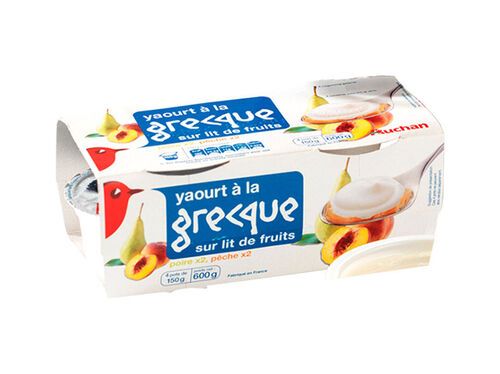 IOGURTE AUCHAN GREGO PERA E PÊSSEGO 4X150G