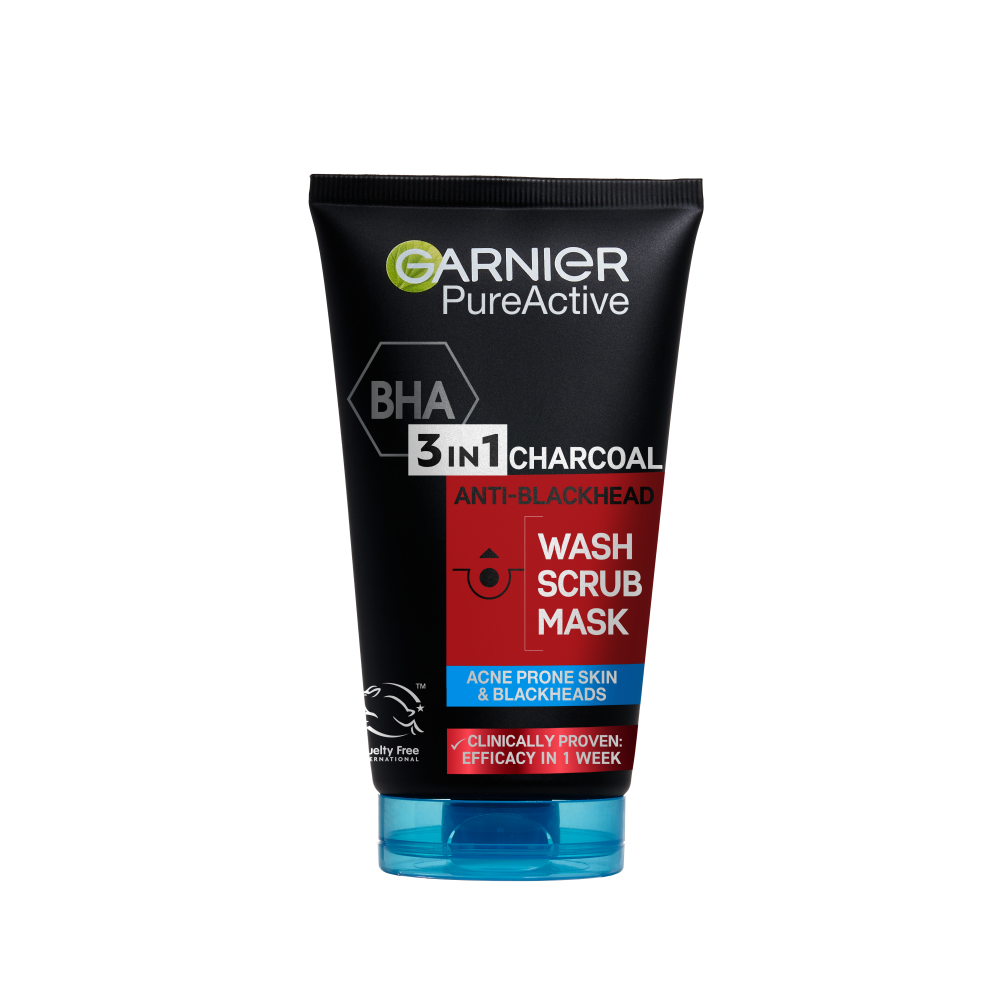 GARNIER 3 IN 1 CHARCOAL SCRUB WASH 100ML