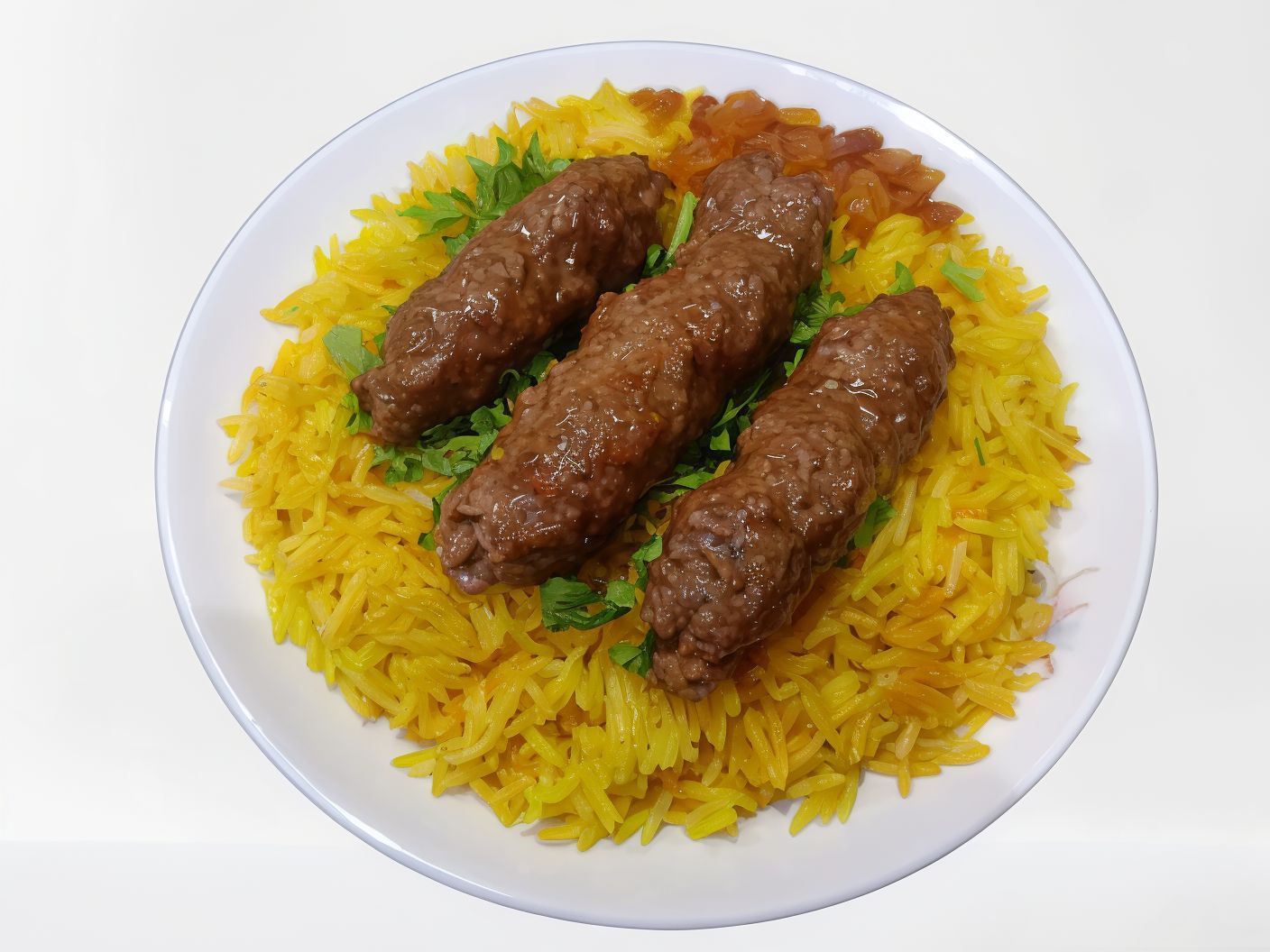 3 pieces of kofta with rice