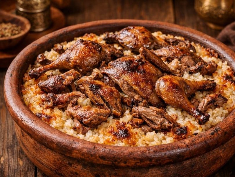 Oven Baked Rice tagen with pigeon