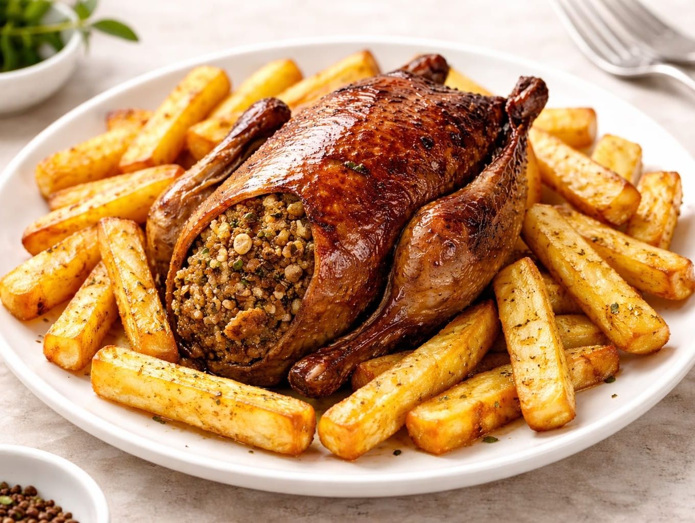Stuffed pigeon with freekeh