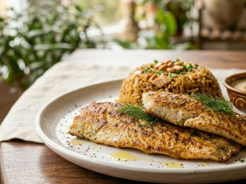 Grilled fish fillet meal