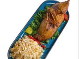 Duck with vermicelli rice and molokhia