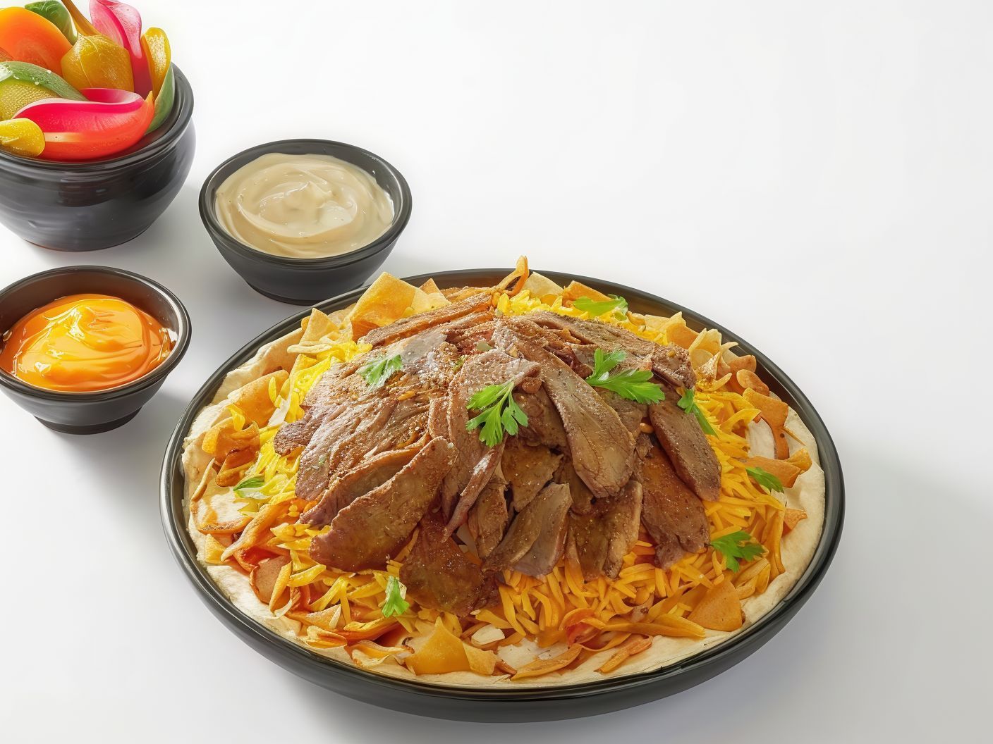 Syrian Meat Shawarma Fatteh Extra Cheese And Mushrooms