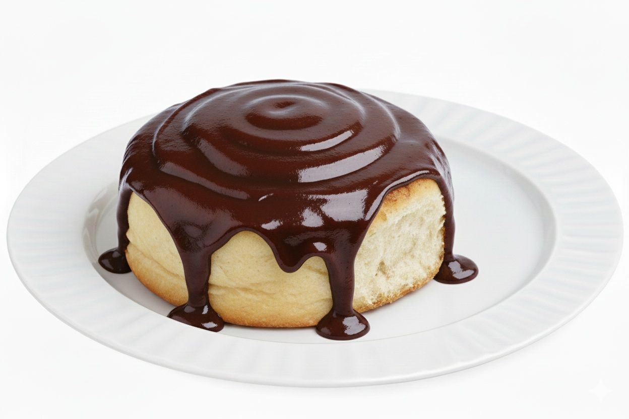 Cinnabon roll with chocolate sauce