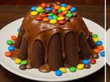 Molten cake with added Nutella and M&Ms