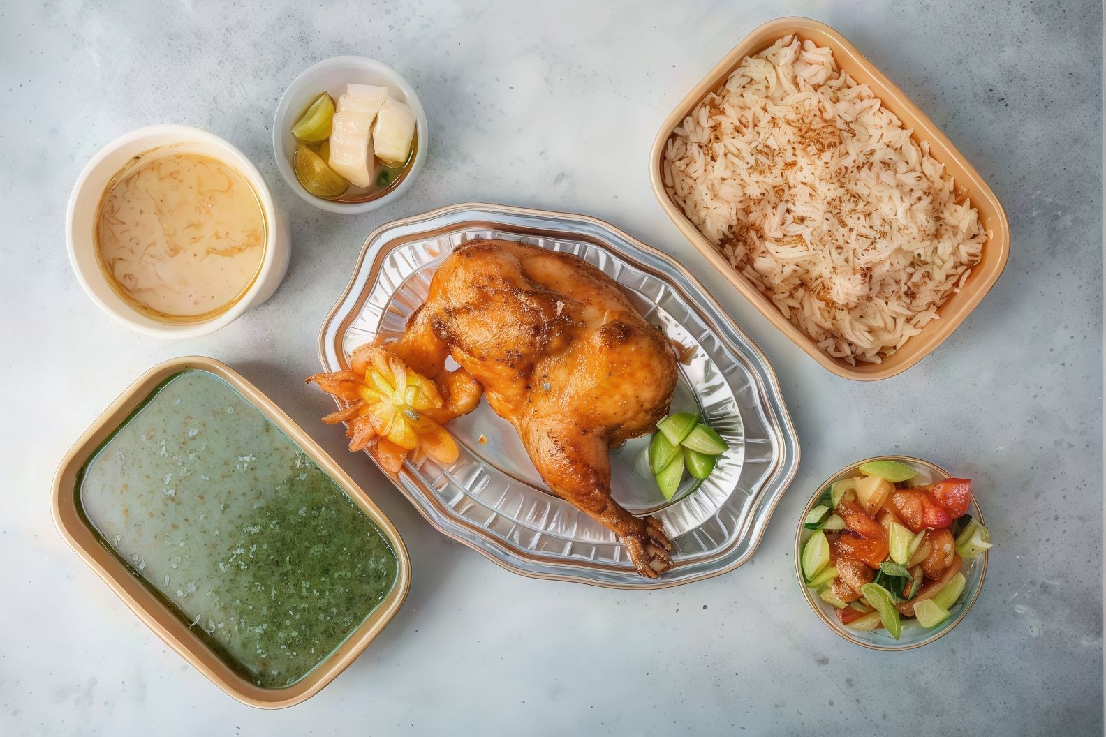 Half chicken with molokhia