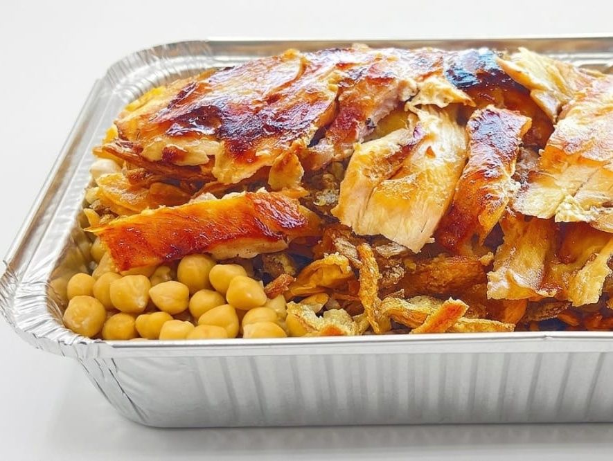 Koshary with chicken shawarma.