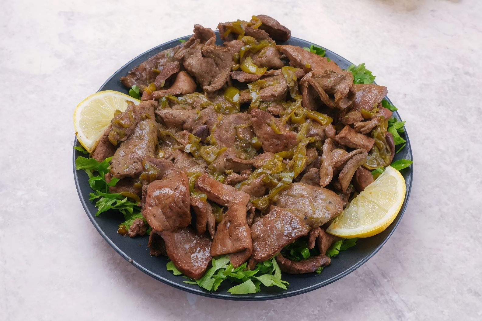 Alexandrian liver served with pepper slices