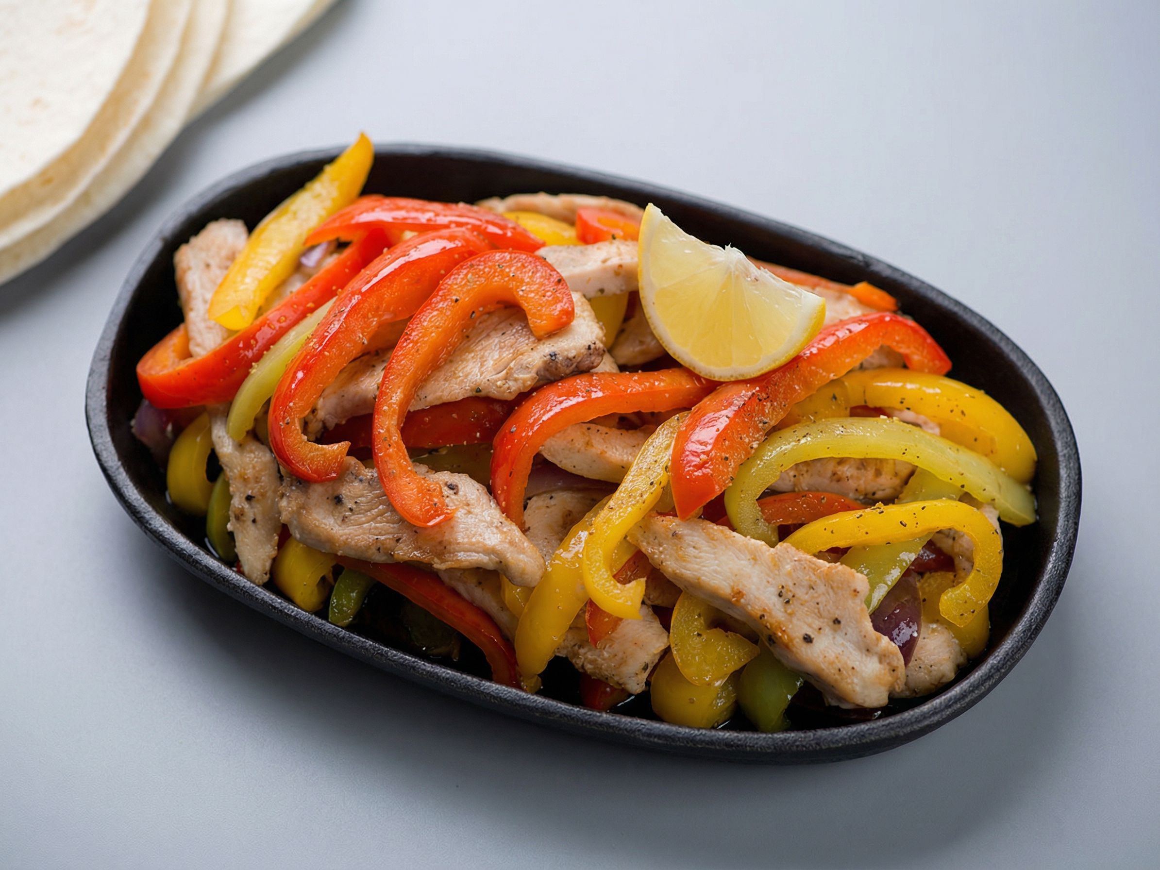 Chicken with colored peppers