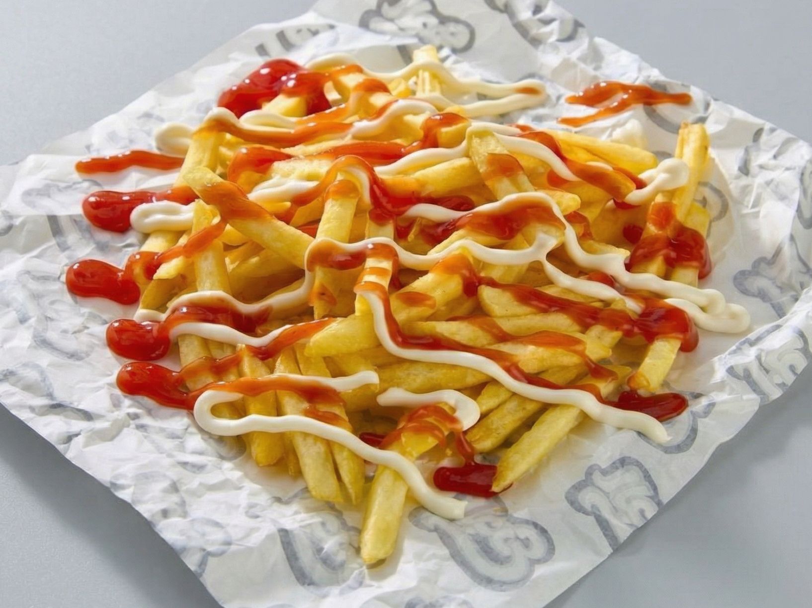 French Fries With Ketchup and Mayonnaise