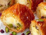 Turkish Kunafa Roll with Cream and Pistachios