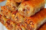 Baklava with raisins and peanuts