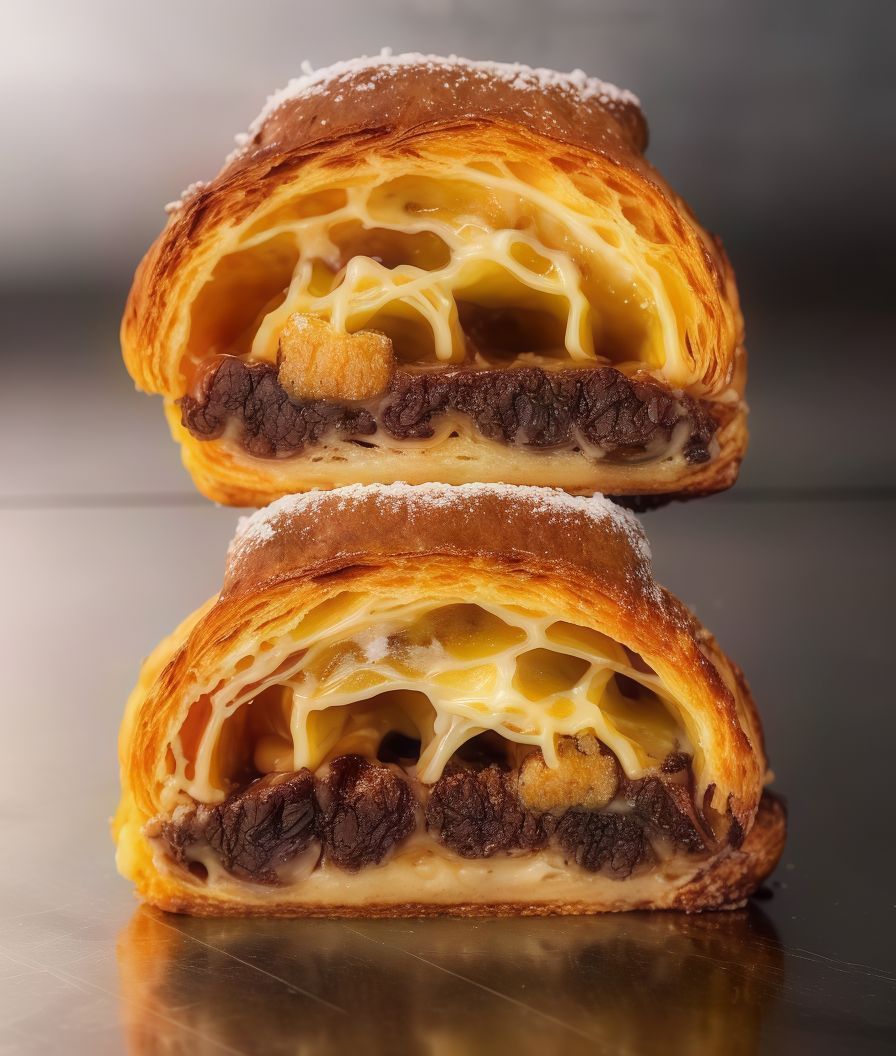 Croissant with custard and chocolate