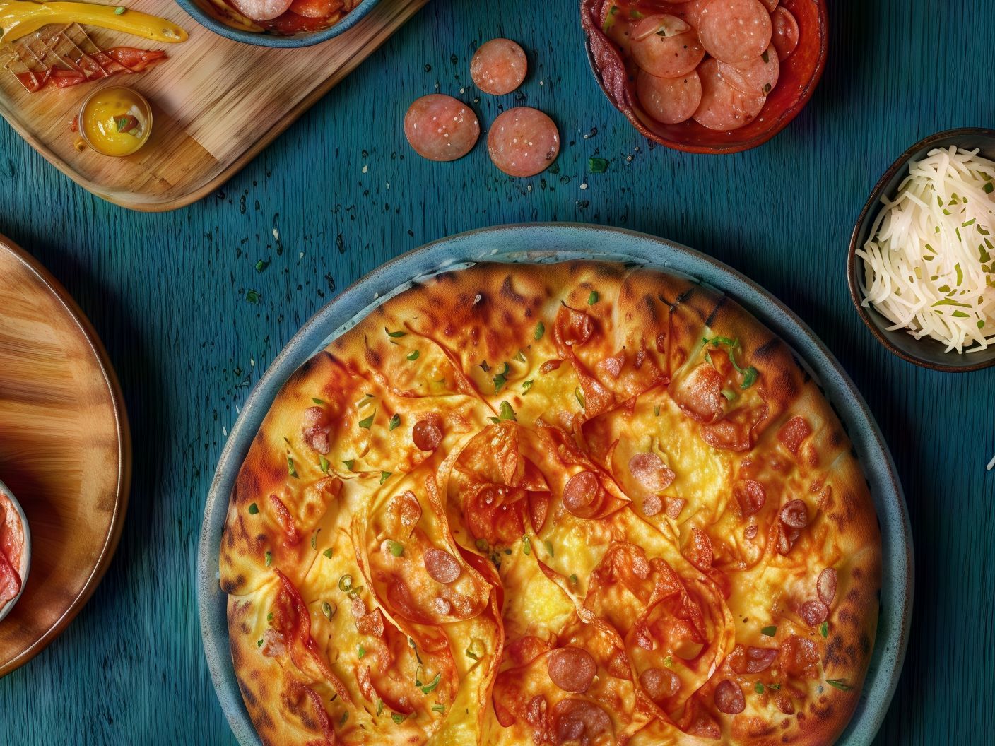 Oriental salami pizza