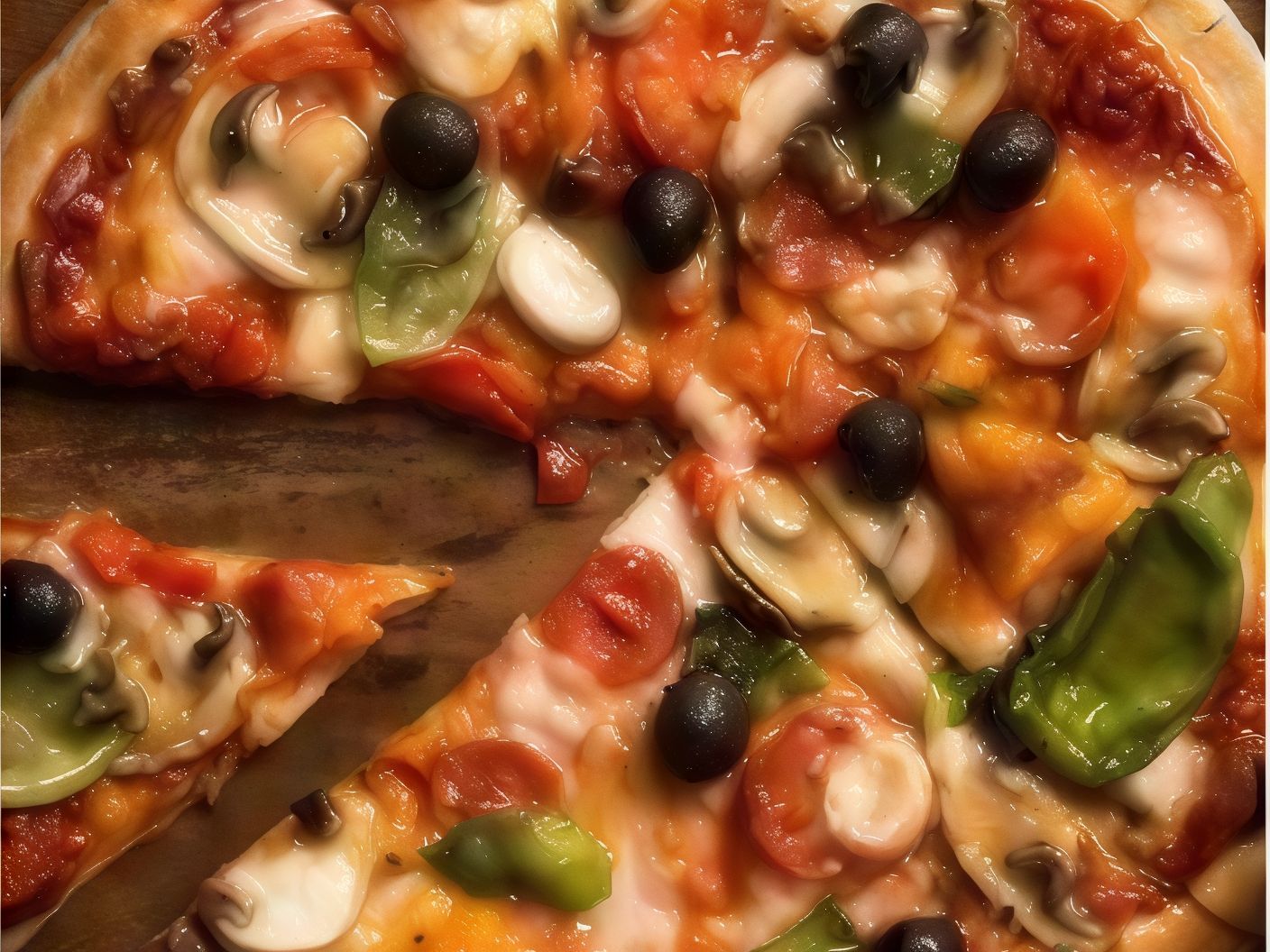 Oriental pizza with oriental sausage and mushrooms