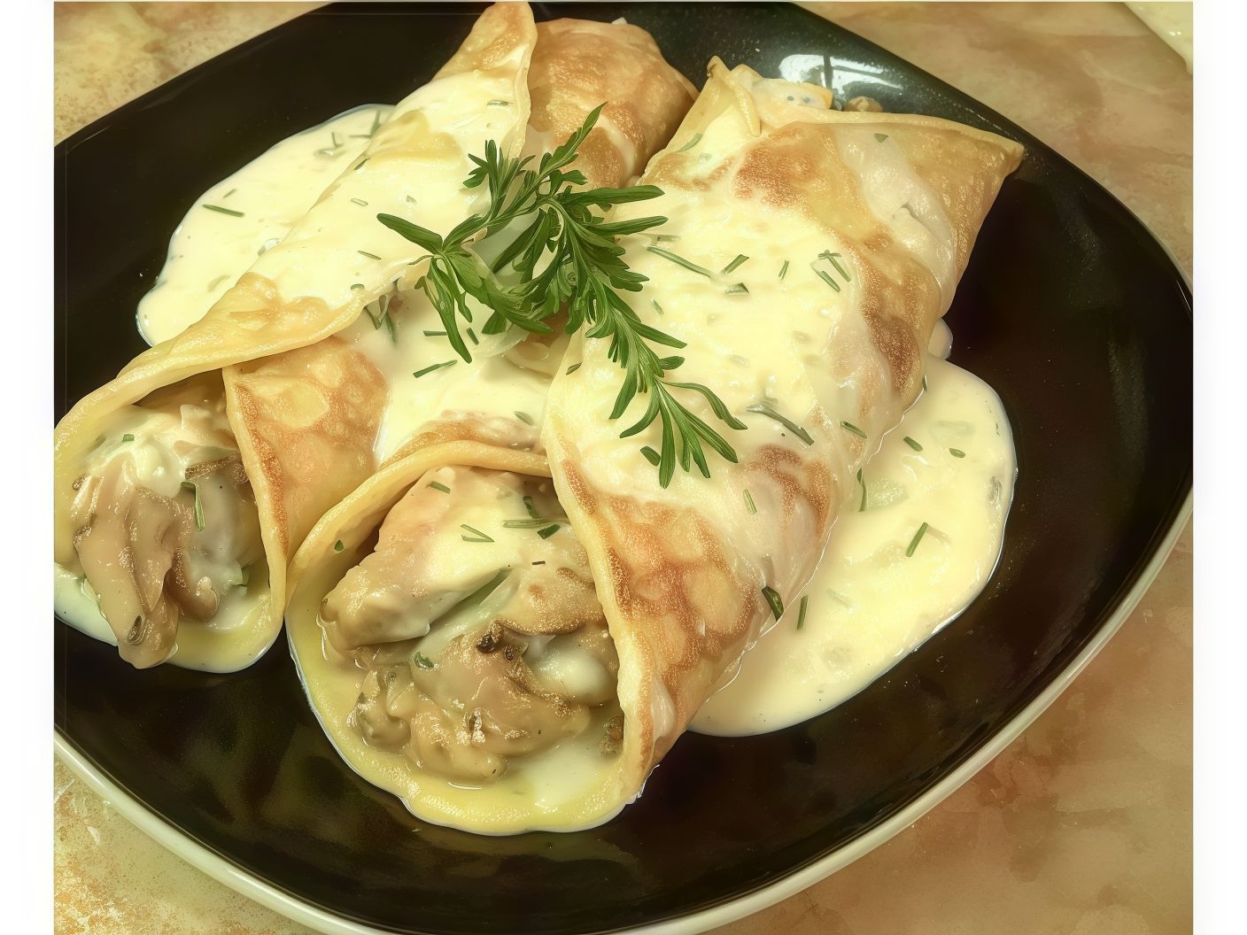 Chicken Piccata Crepe with Mushrooms