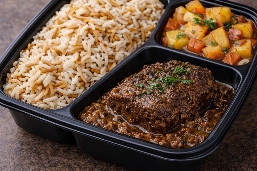 Piece Of Meat + Rice + Vegetables + Salad