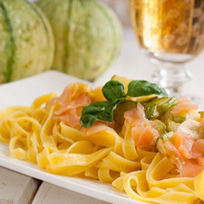 Fettuccine pasta with salmon