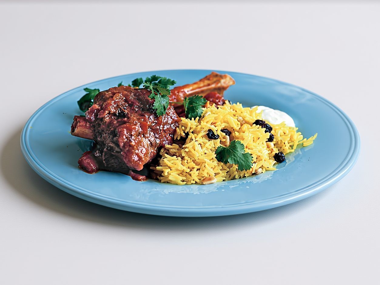 Lamb shank with basmati rice