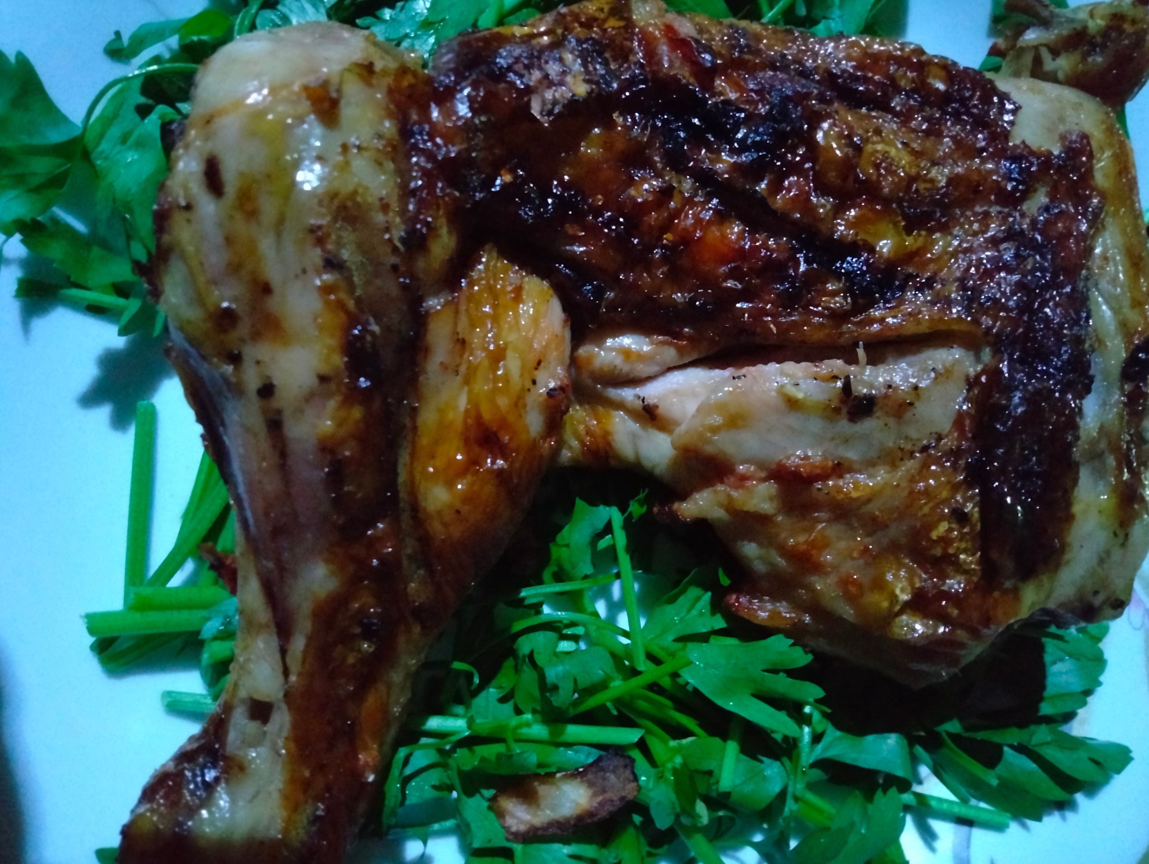 Quarter charcoal grilled chicken thigh