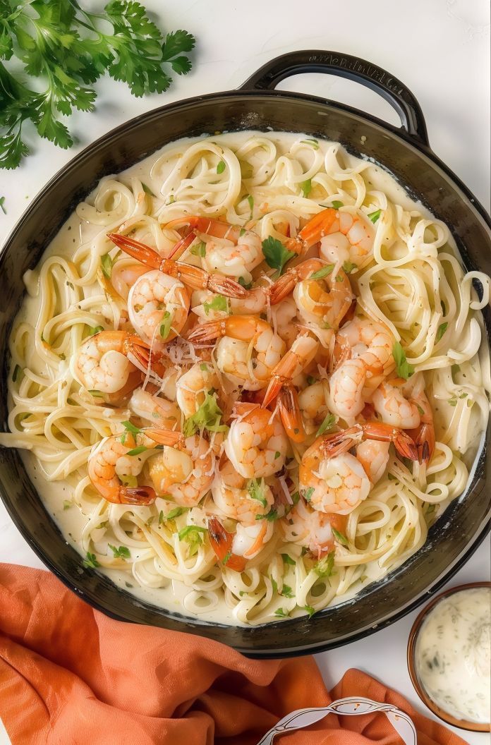 Spaghetti Pasta With Shrimp And White Sauce