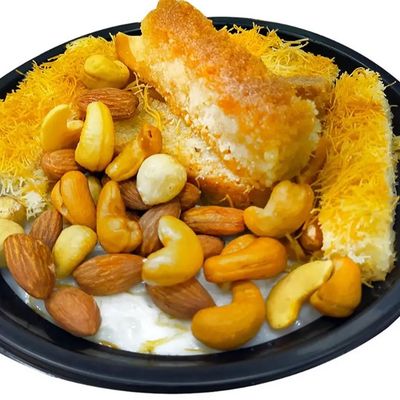Rice with Basbousa, Kunafa, and Nuts