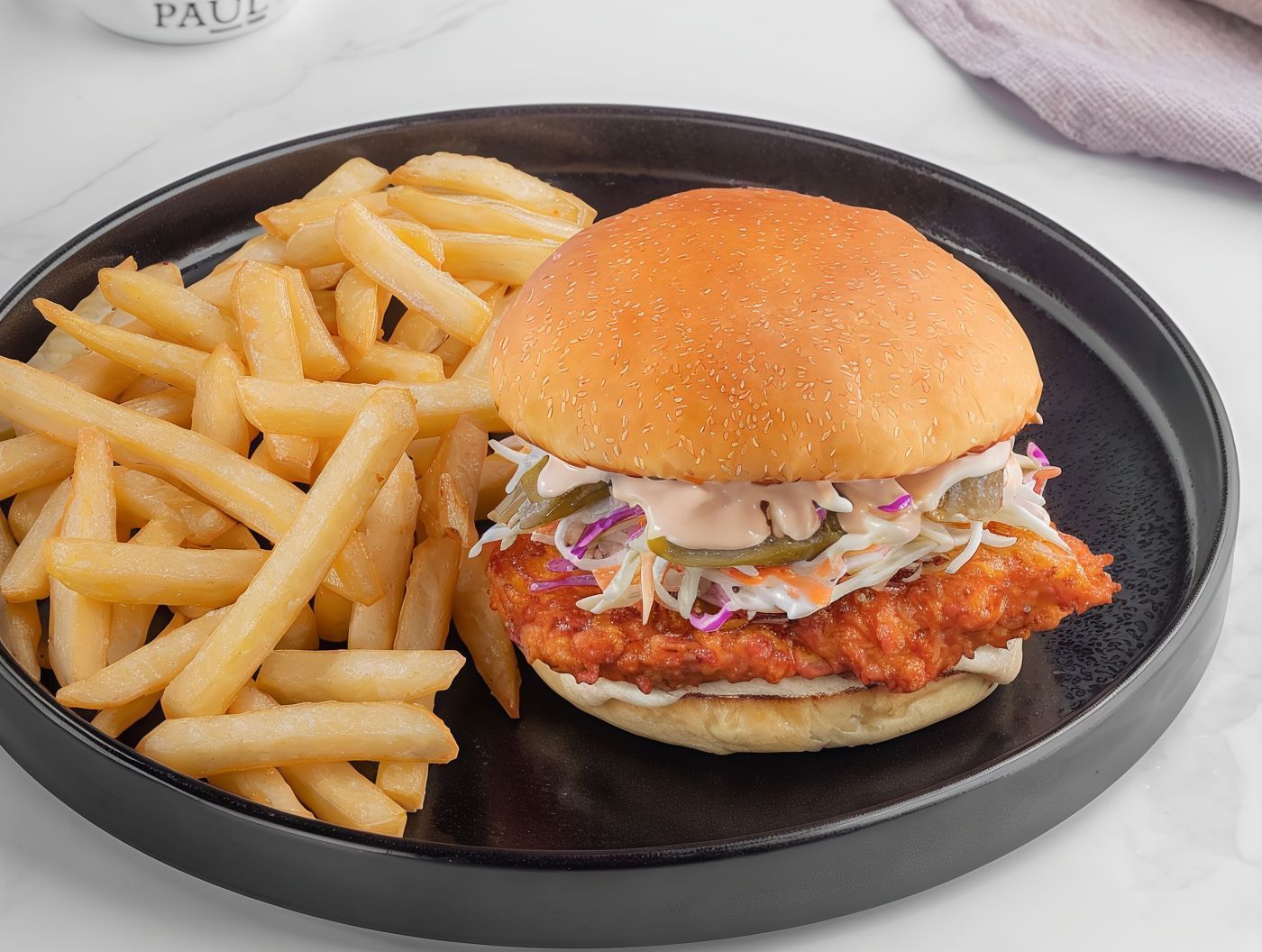 Crispy chicken burger with coleslaw