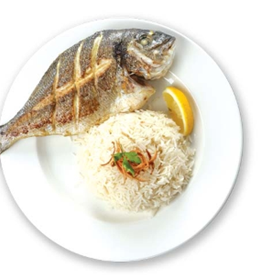 Grilled Grey Mullet Fish Meal With Seafood Soup