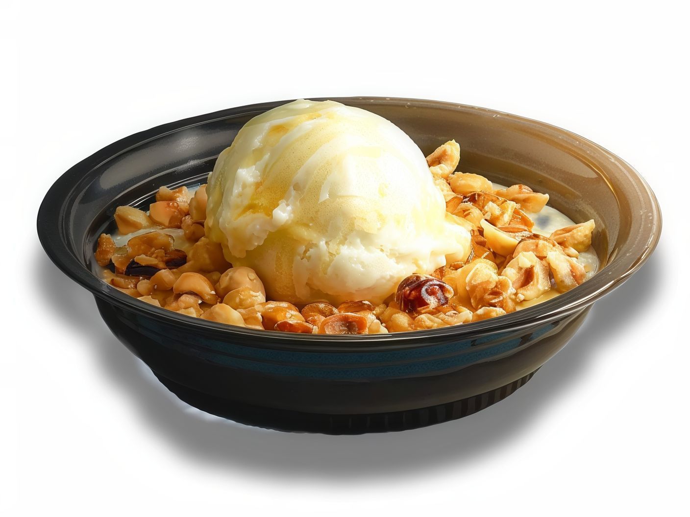 Rice pudding with ice cream and nuts