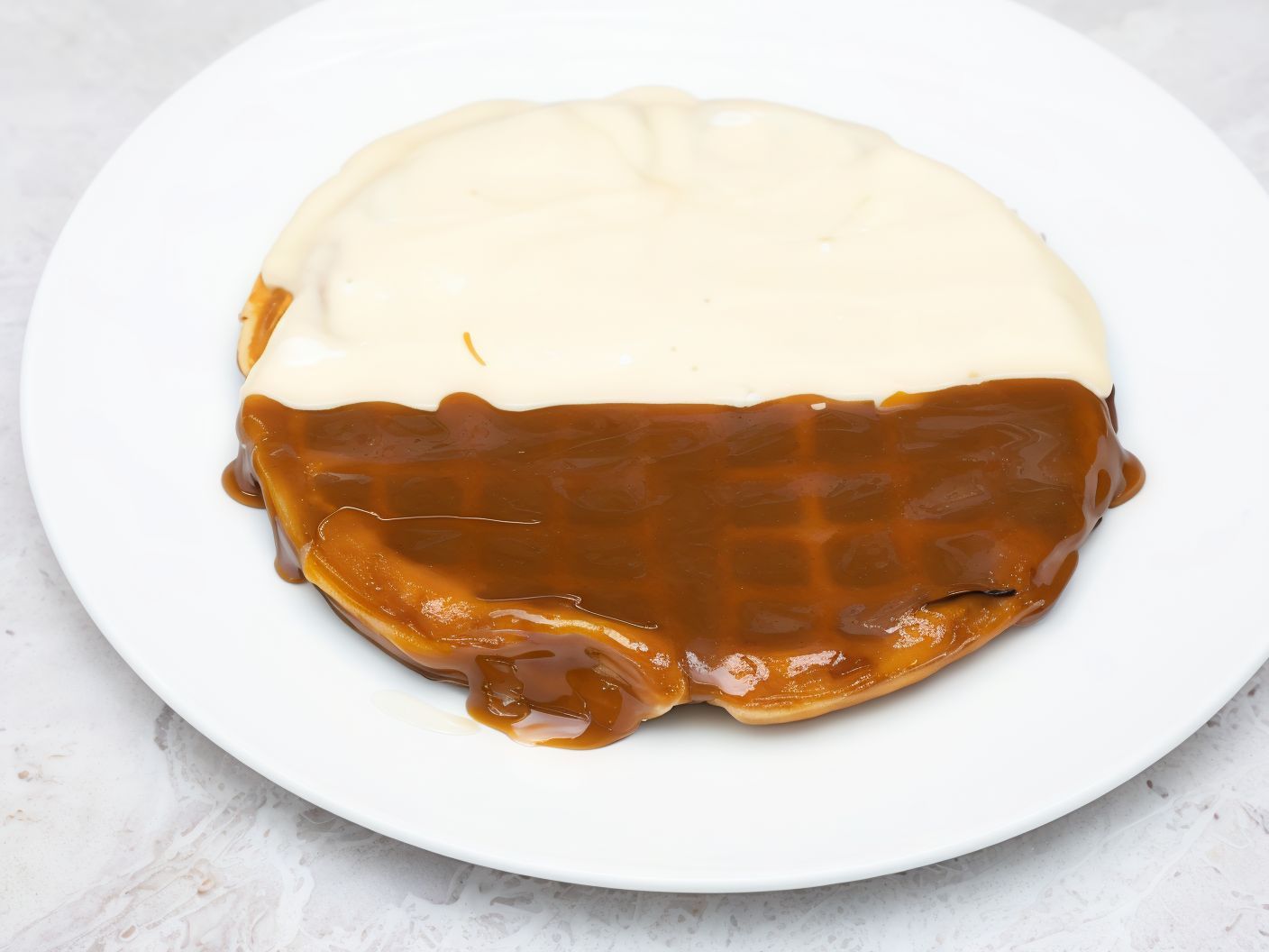 Half Caramel And Half White Chocolate Waffle