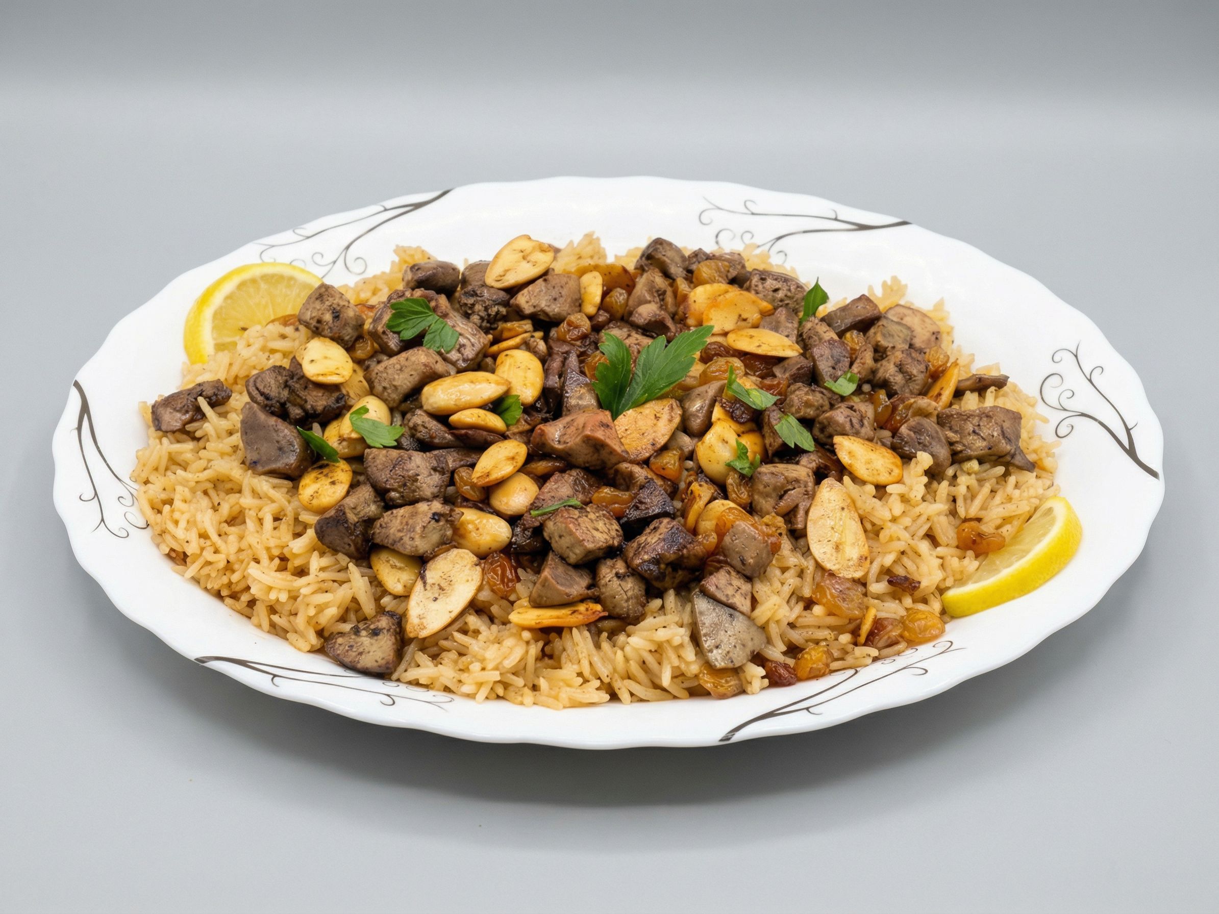 Basmati rice dish with liver and nuts