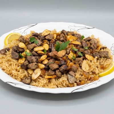 Basmati rice dish with liver and nuts