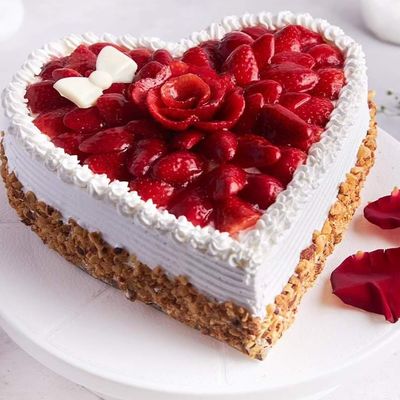 Strawberry & Cream Heart Shaped Cake