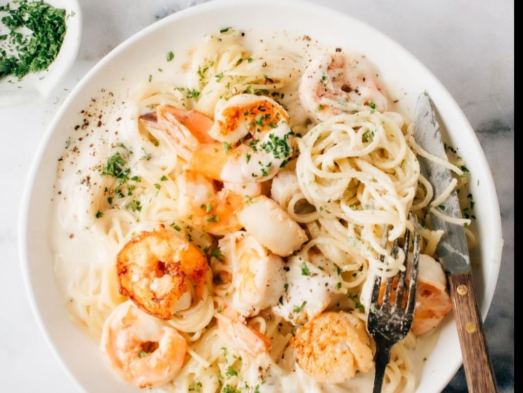 Shrimp pesto Pasta.