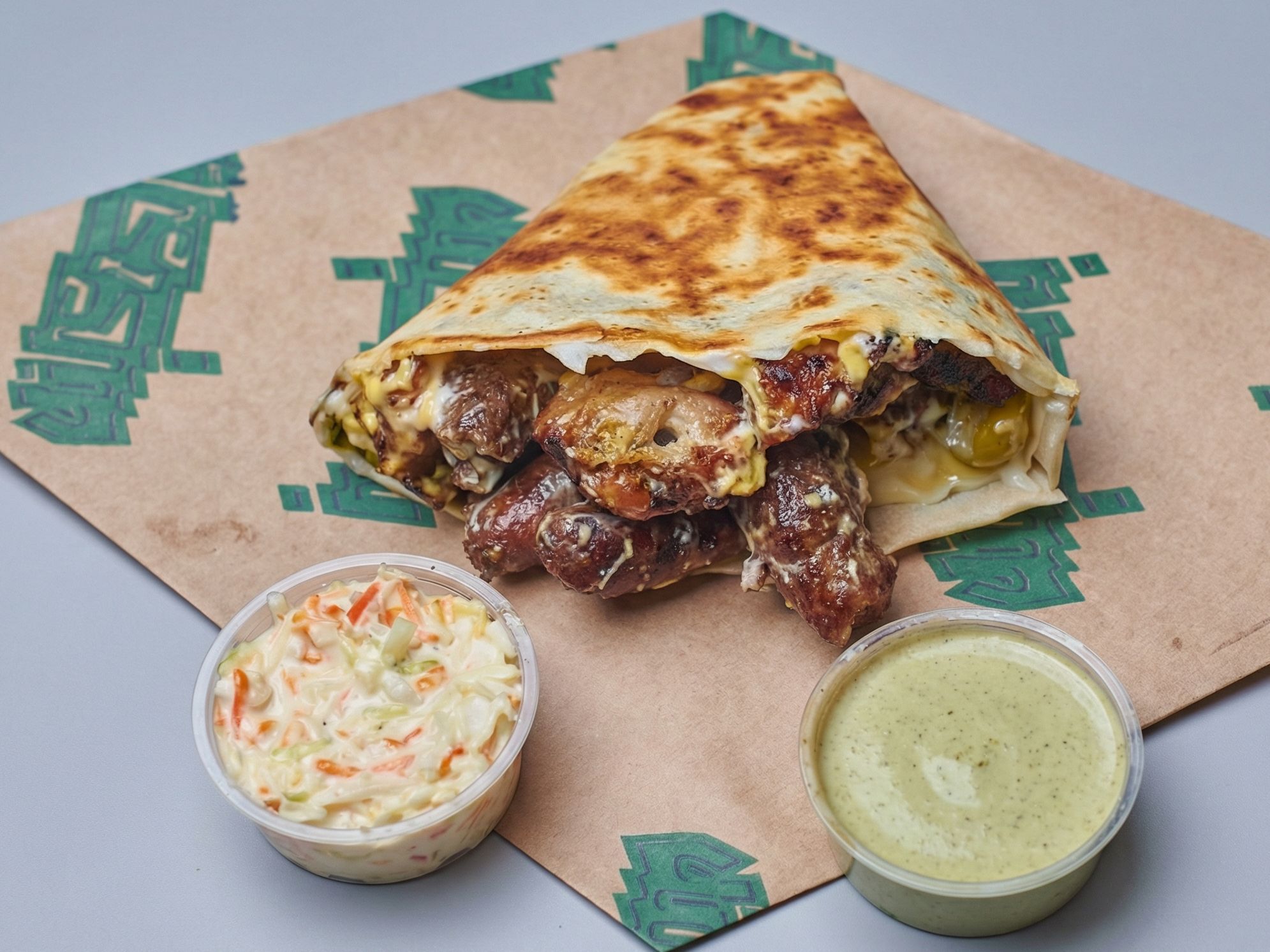 Sausage and Basturma crepe with Kiri cheese