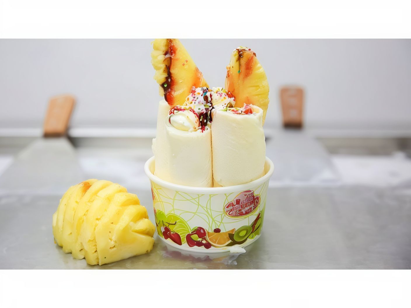 Ice Cream Roll With Pineapple