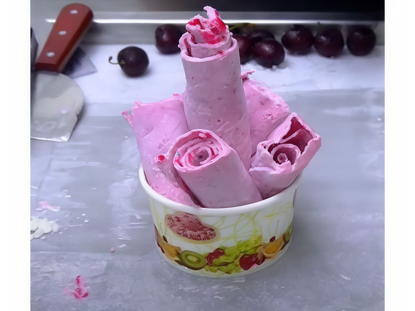 Ice Cream Roll With Cherry