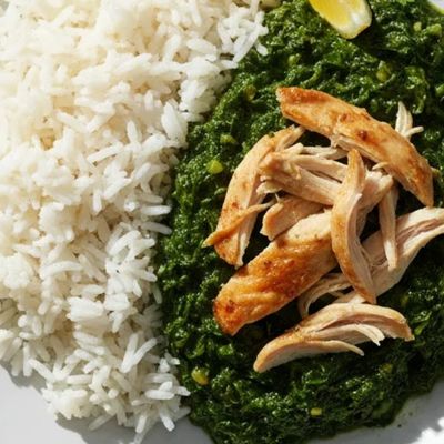 Molokheya With Egyptian Rice And Chicken Slices