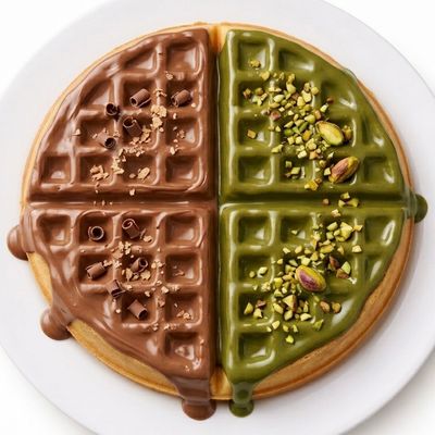 Half chocolate and half pistachio waffle