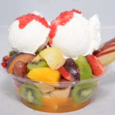 Fruit salad with ice cream