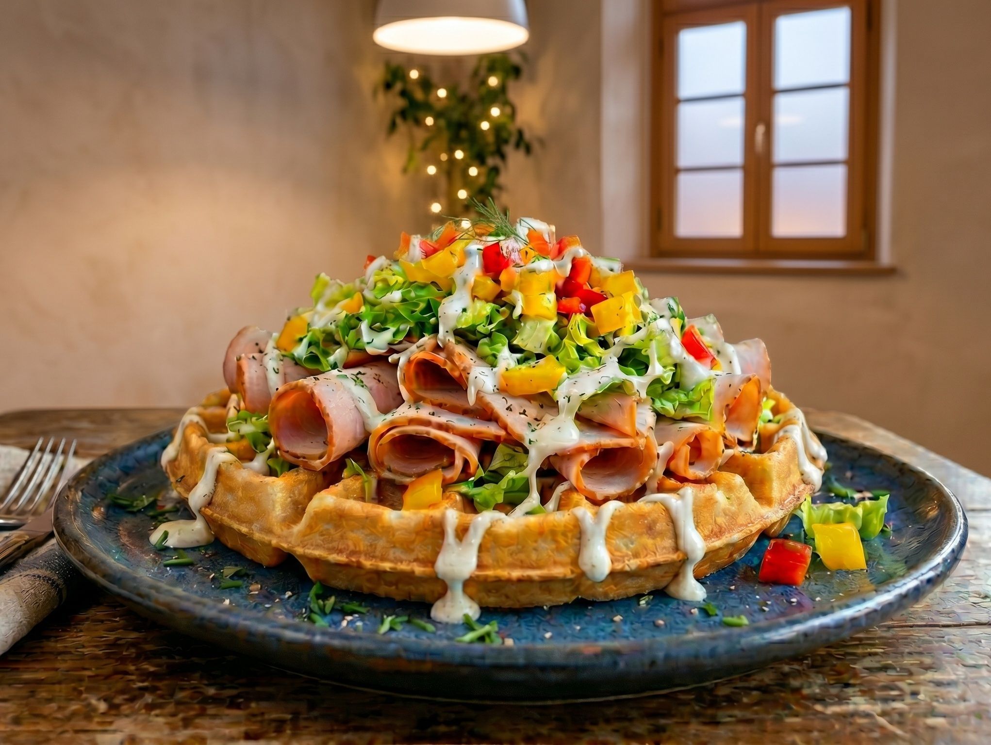 Smoked turkey with waffles