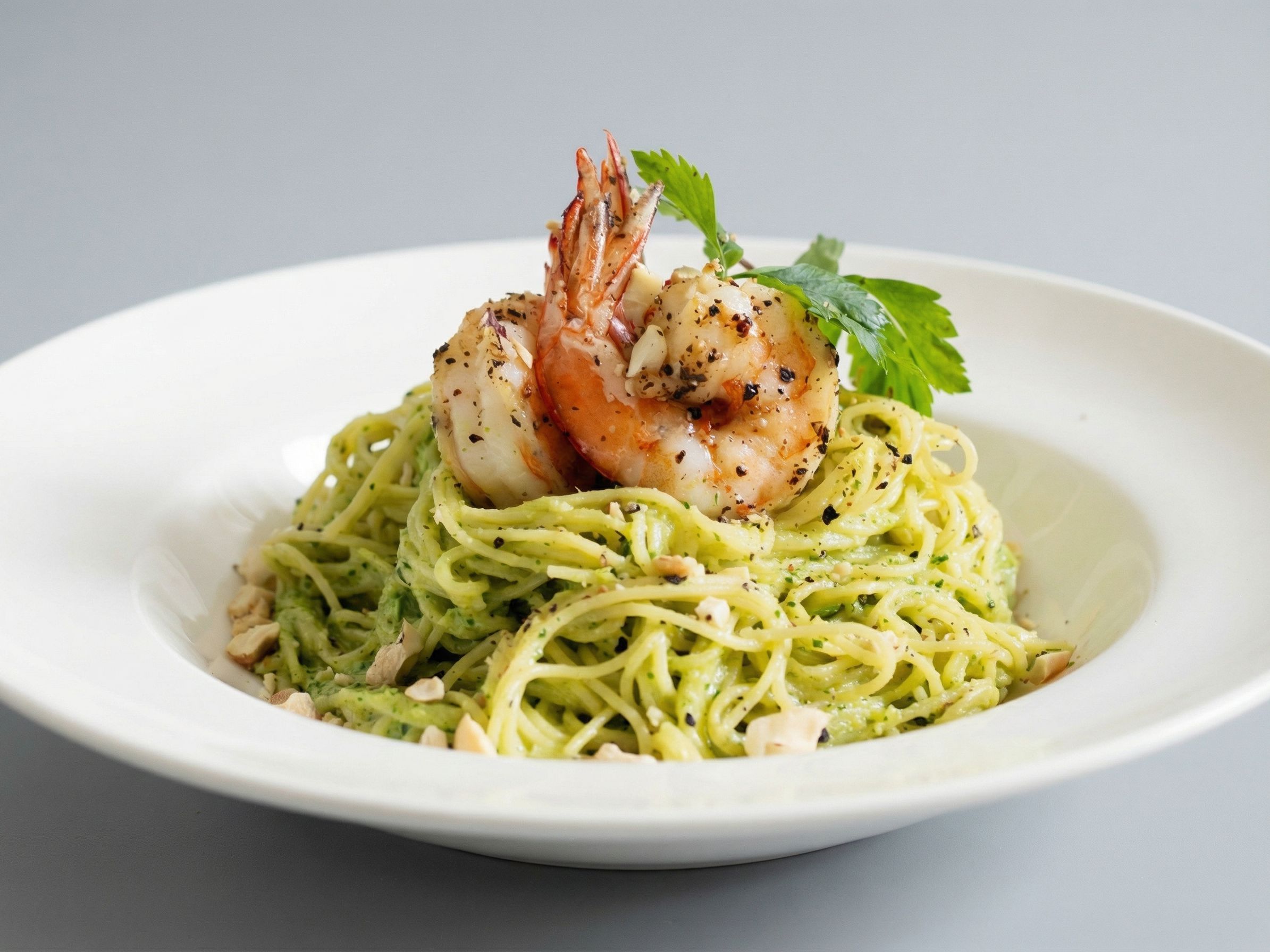 Pasta Al pesto E Gamberi