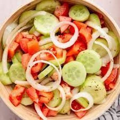 Tomatoes, onions, and cucumbers