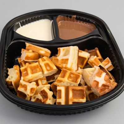 Mini Waffle with White and Brown Chocolate Sauce