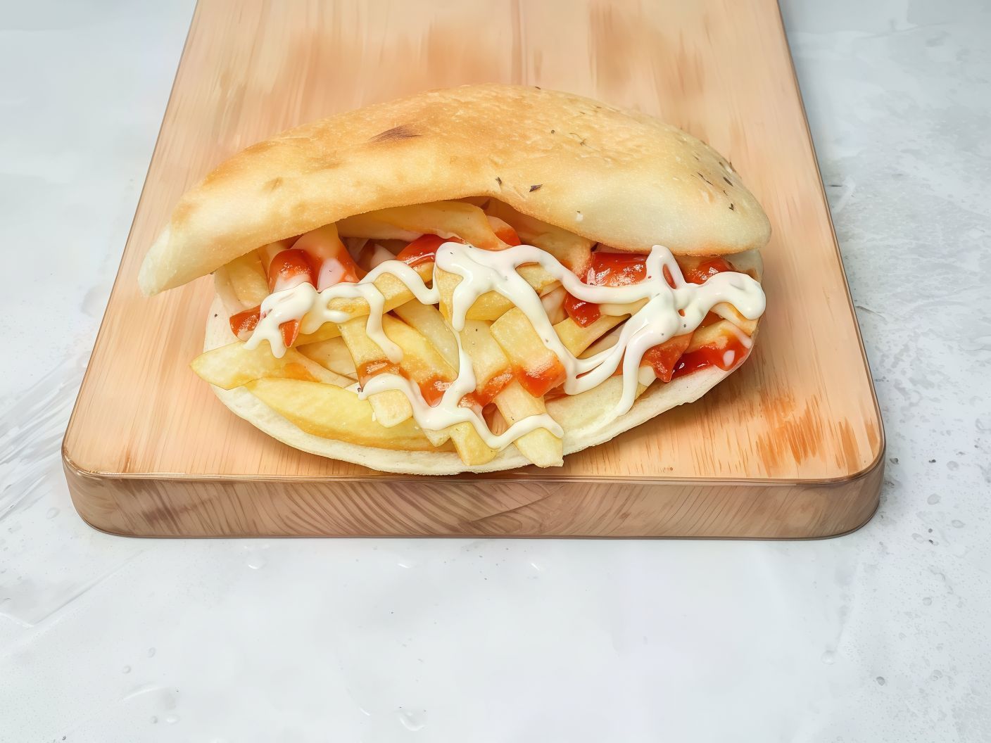Fries With Ketchup And Mayonnaise Sandwich