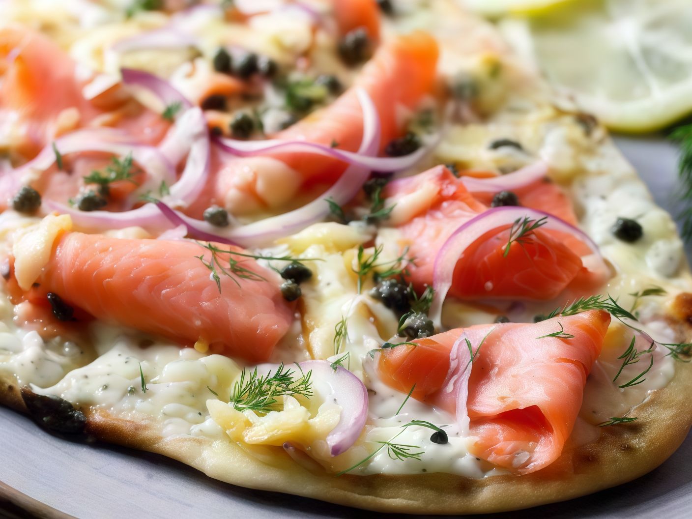 Smoked salmon and caviar pizza