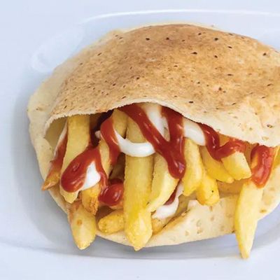Potato sandwich with ketchup