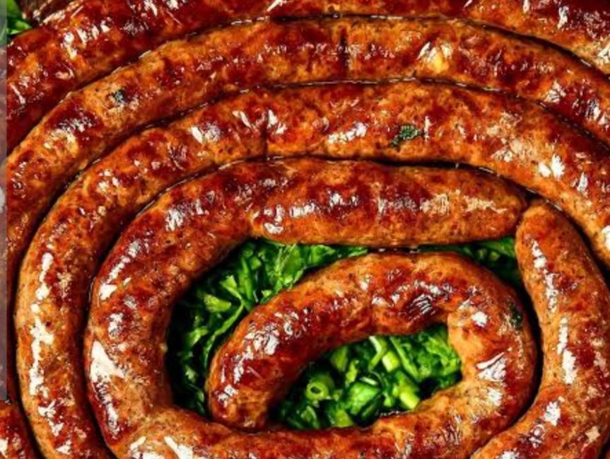 Charcoal grilled lamb sausage meal